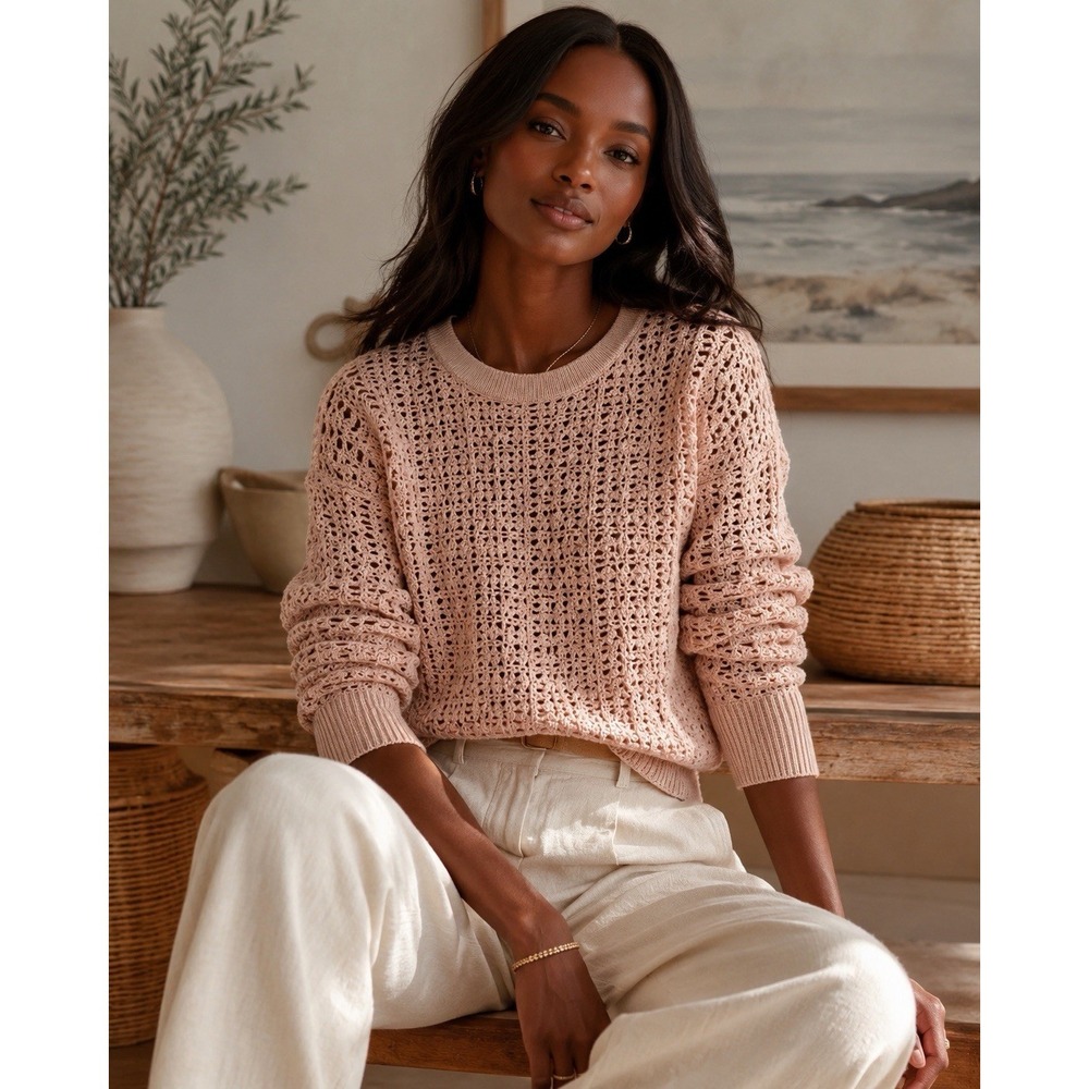 Brochu Walker The Sila Pullover Sz S Relaxed Fit Open Knit Sweater Top Coastal